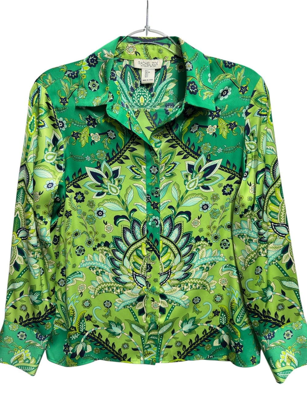 Tuxedo Satin Silky Knit Polka Dots Floral Vines Garden Blouse Shirt